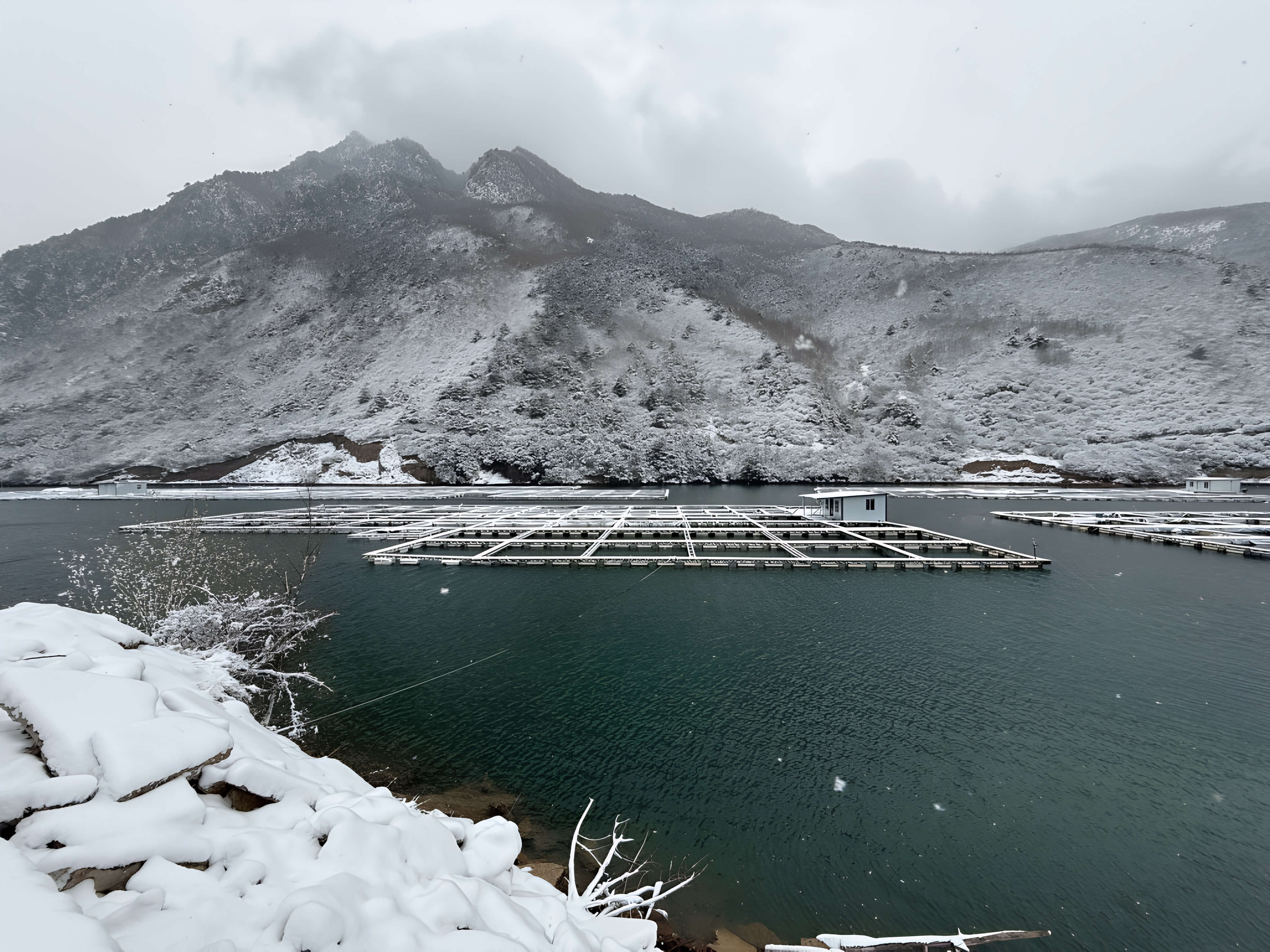 養殖基地雪山湖景